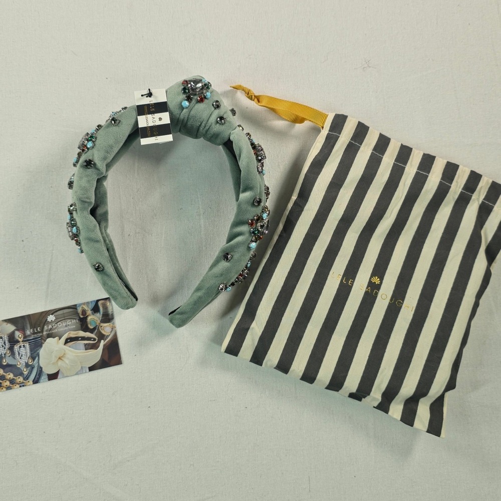 Lele Sadoughi Women Knotted Twinkle Headband OS Sage Crystal Embellished NWT - Picture 9 of 12